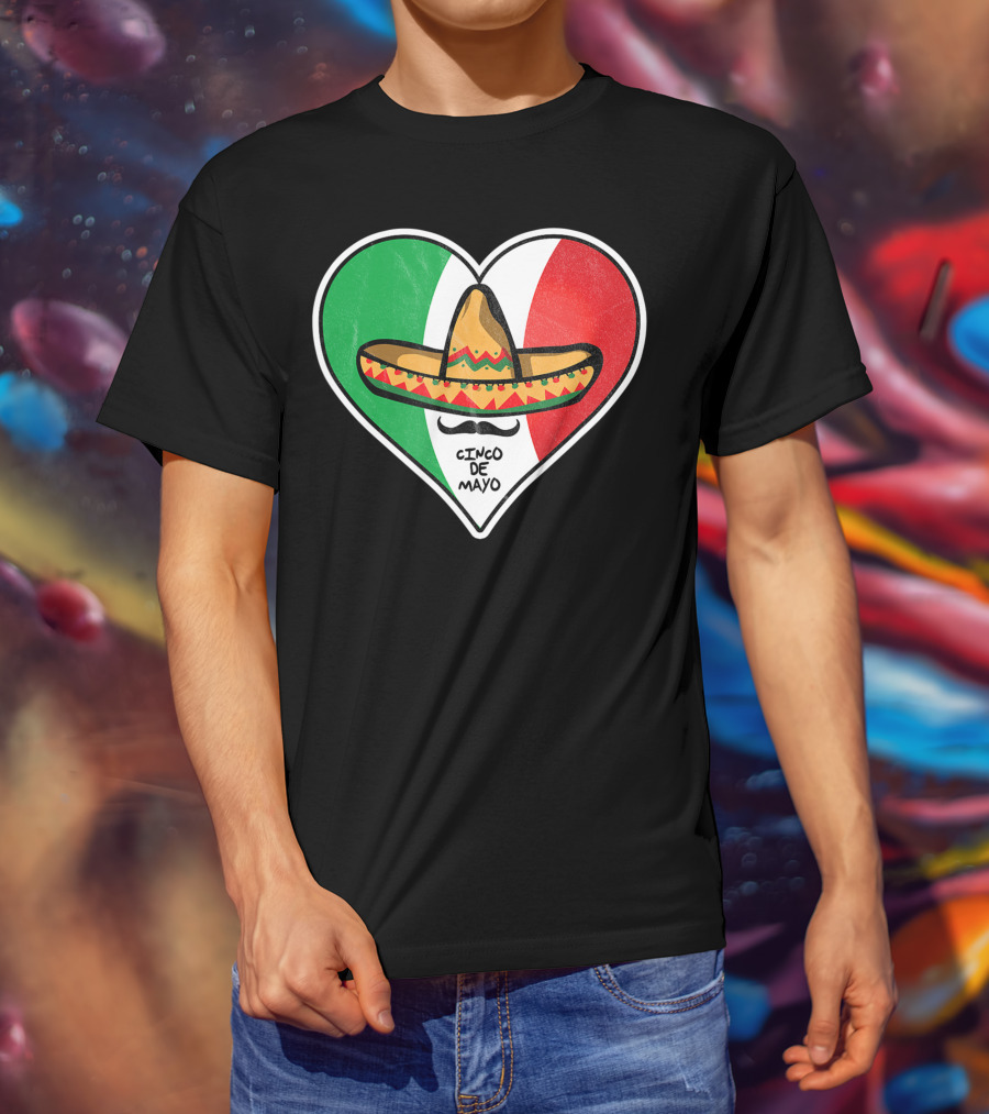 Cinco De Mayo Vintage Sombrero Heart Mexican Flag T-Shirt