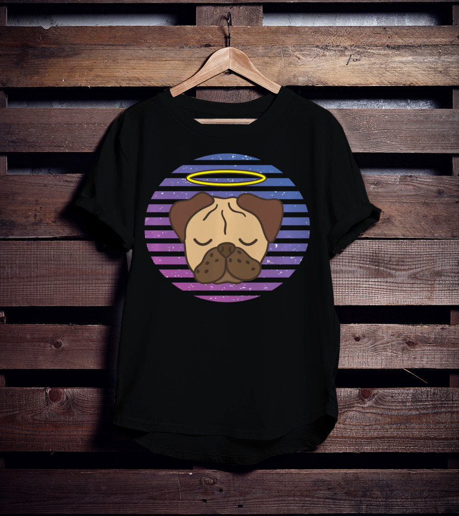 Cute Pug Halo Retro Stripes T-Shirt
