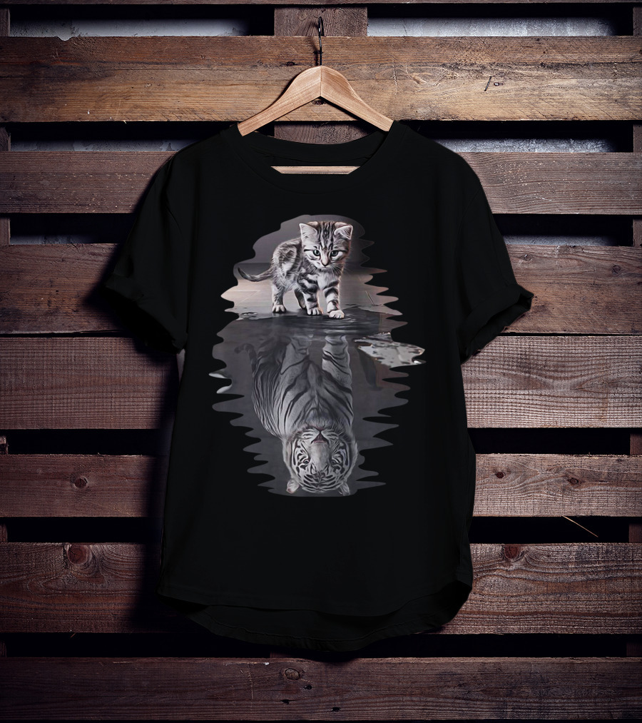 Cat Reflection As Tiger In Water T-Shirt