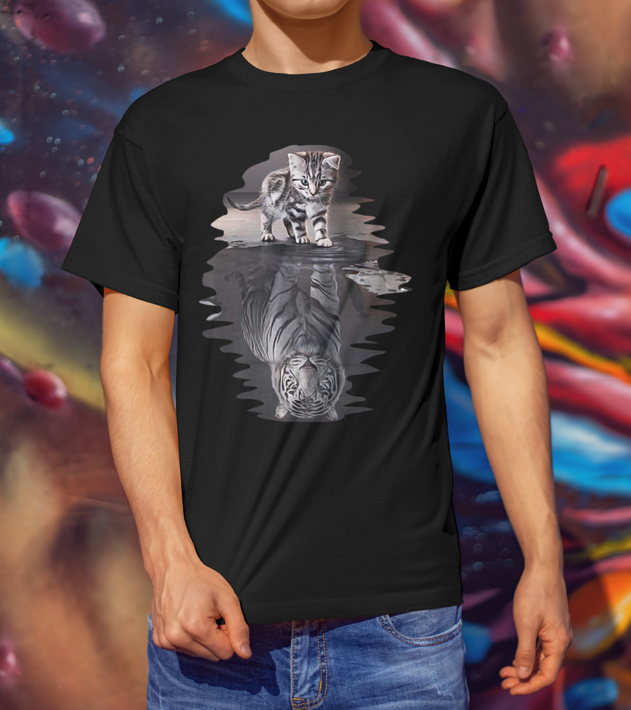Cat Reflection As Tiger In Water T-Shirt