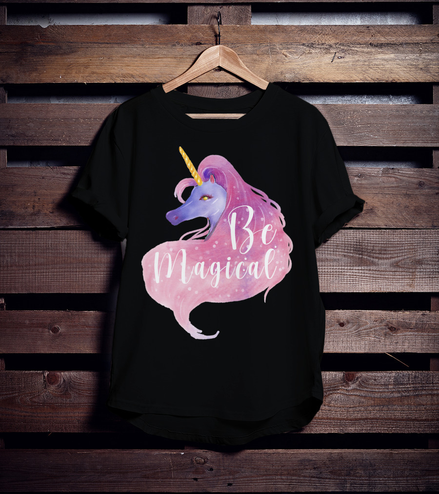 Be Magical Cute Unicorn Watercolor Pink Purple T-Shirt