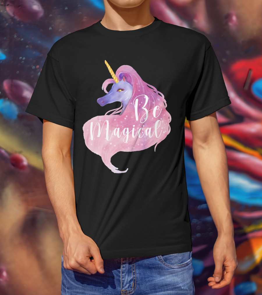 Be Magical Cute Unicorn Watercolor Pink Purple T-Shirt