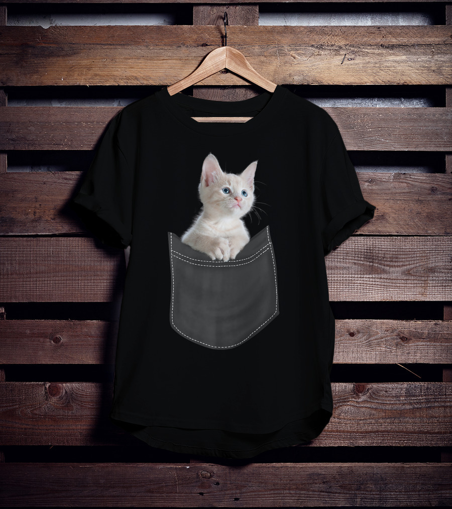 Cute White Kitty Peeking From Pocket Cats T-Shirt