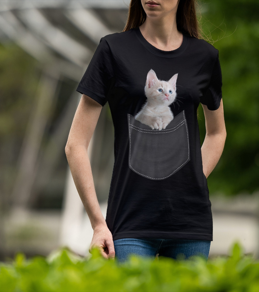 Cute White Kitty Peeking From Pocket Cats T-Shirt