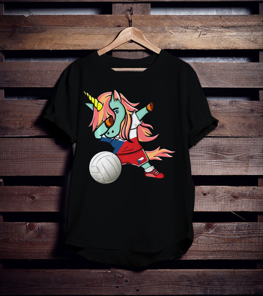 Dab Unicorn Czech Republic Volleyball Fans Czech Flag Jersey T-Shirt