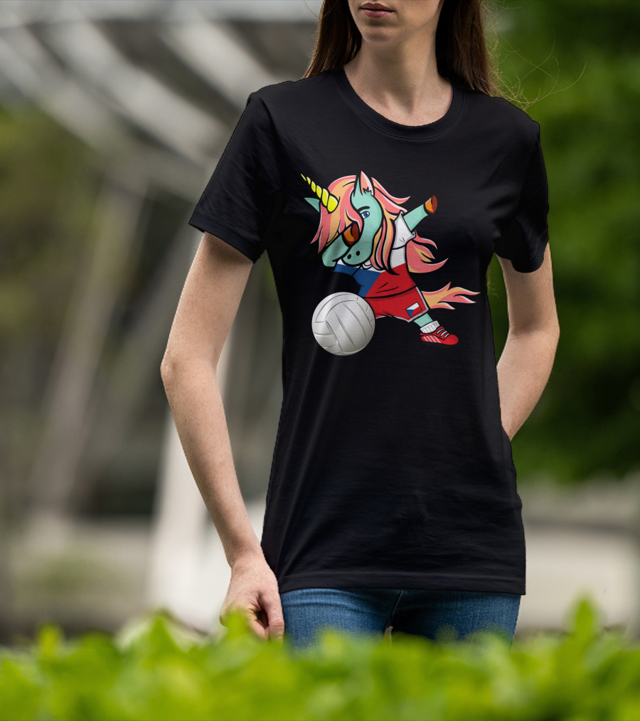 Dab Unicorn Czech Republic Volleyball Fans Czech Flag Jersey T-Shirt