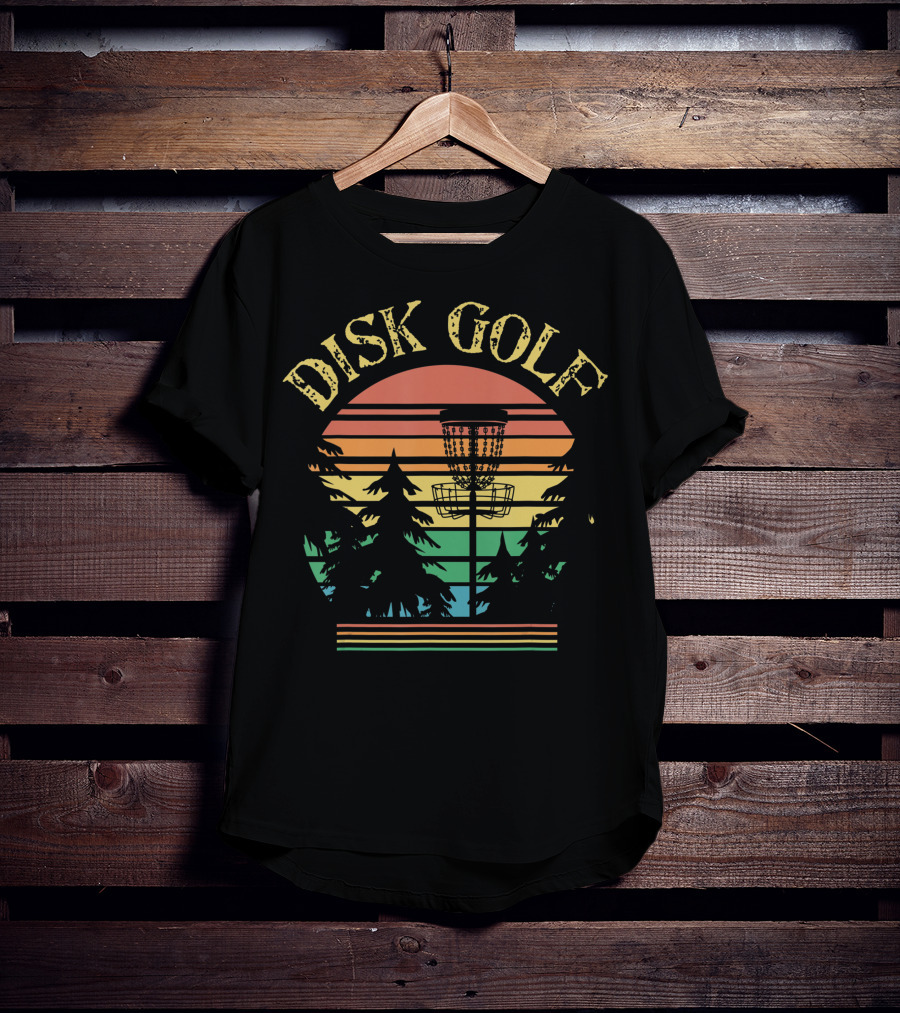Disk Golf Sunset Forest Basket Scene T-Shirt