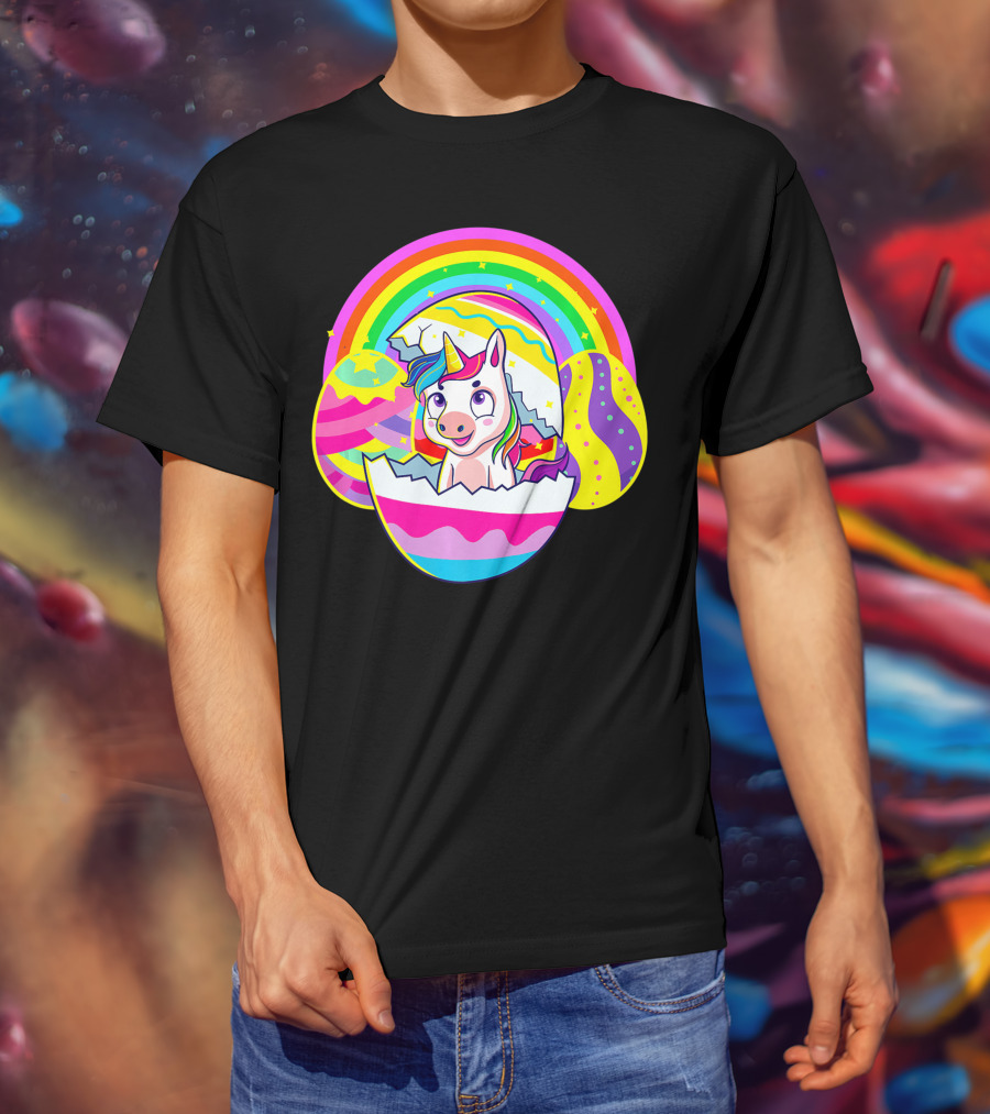 Easter Unicorn Rainbow Cute Eggs Birthday Girls T-Shirt
