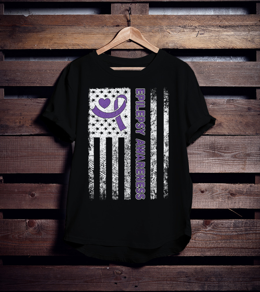 Epilepsy Awareness Flag Purple Ribbon Heart Warrior T-Shirt