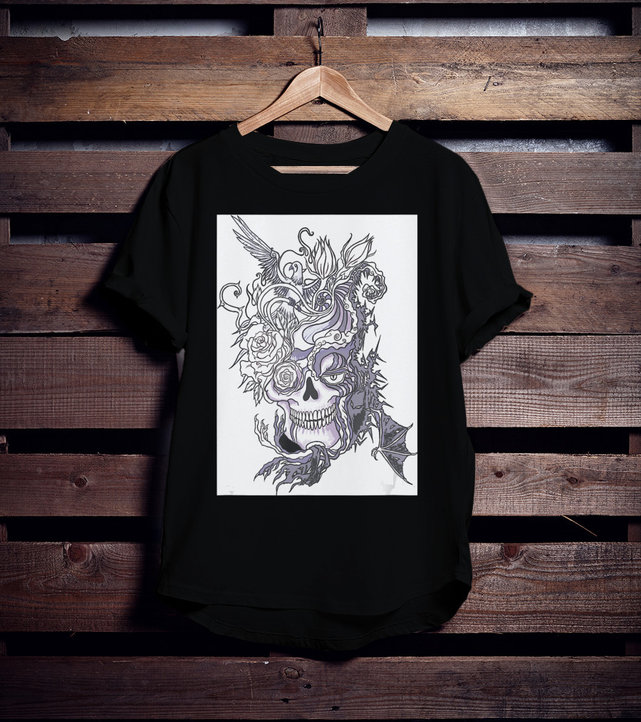 Evil Skull Bat Rose Wing T-Shirt