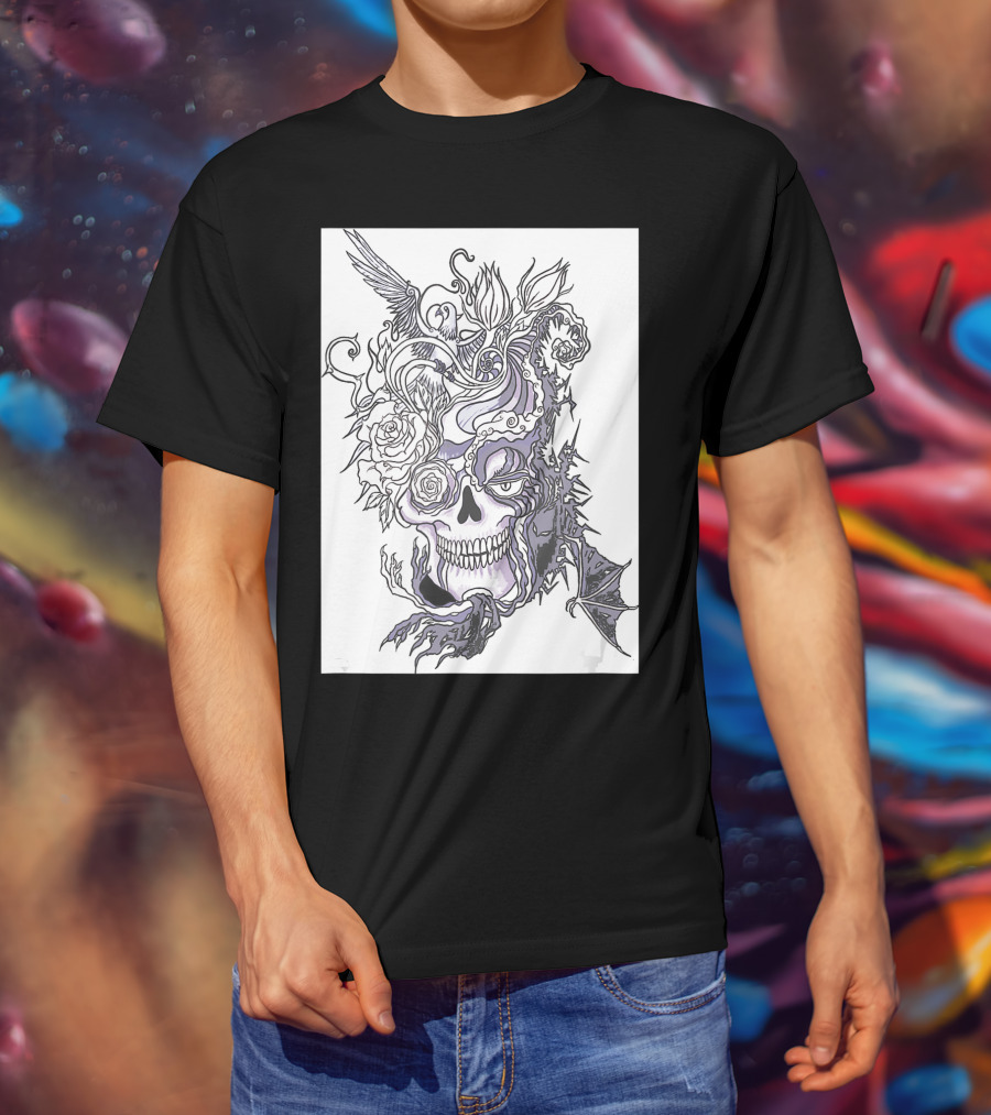 Evil Skull Bat Rose Wing T-Shirt