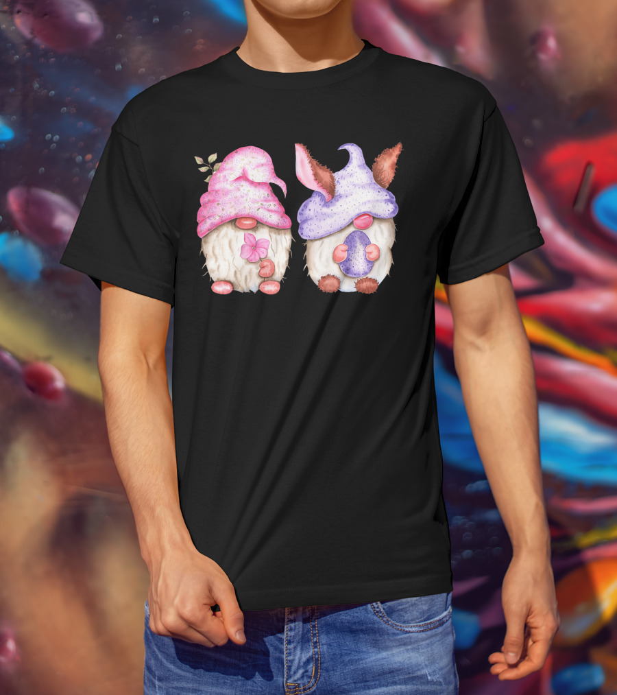 Easter Gnome Springtime Bunny Hat Flowers And Egg T-Shirt
