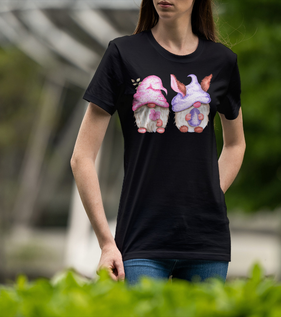 Easter Gnome Springtime Bunny Hat Flowers And Egg T-Shirt