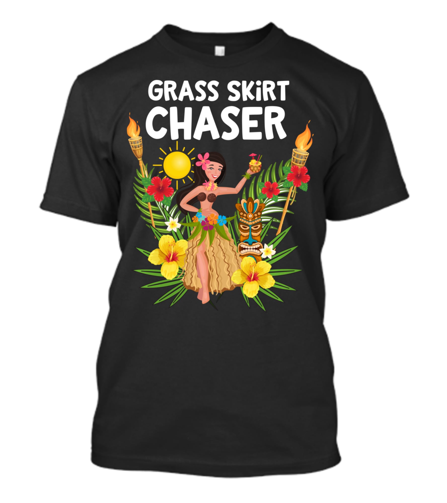 Grass Skirt Chaser Tiki Party Luau Party Tropical Fun Polynesian T-Shirt