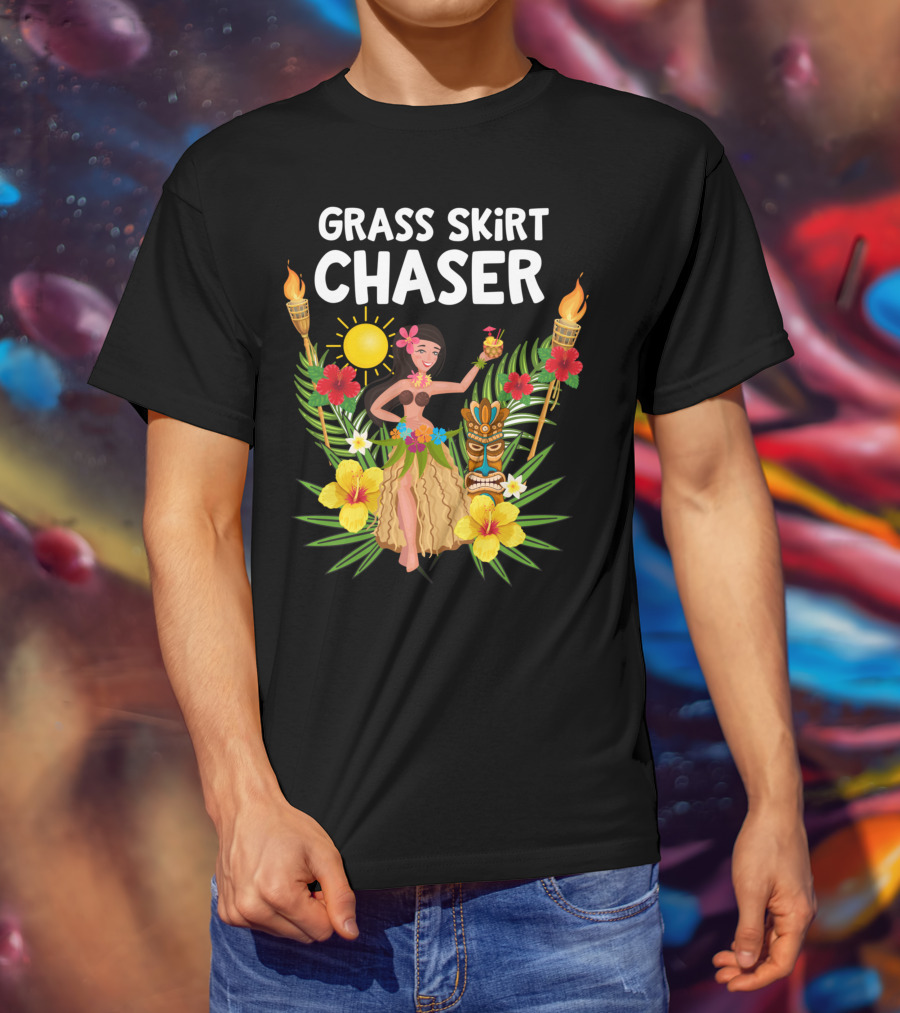Grass Skirt Chaser Tiki Party Luau Party Tropical Fun Polynesian T-Shirt