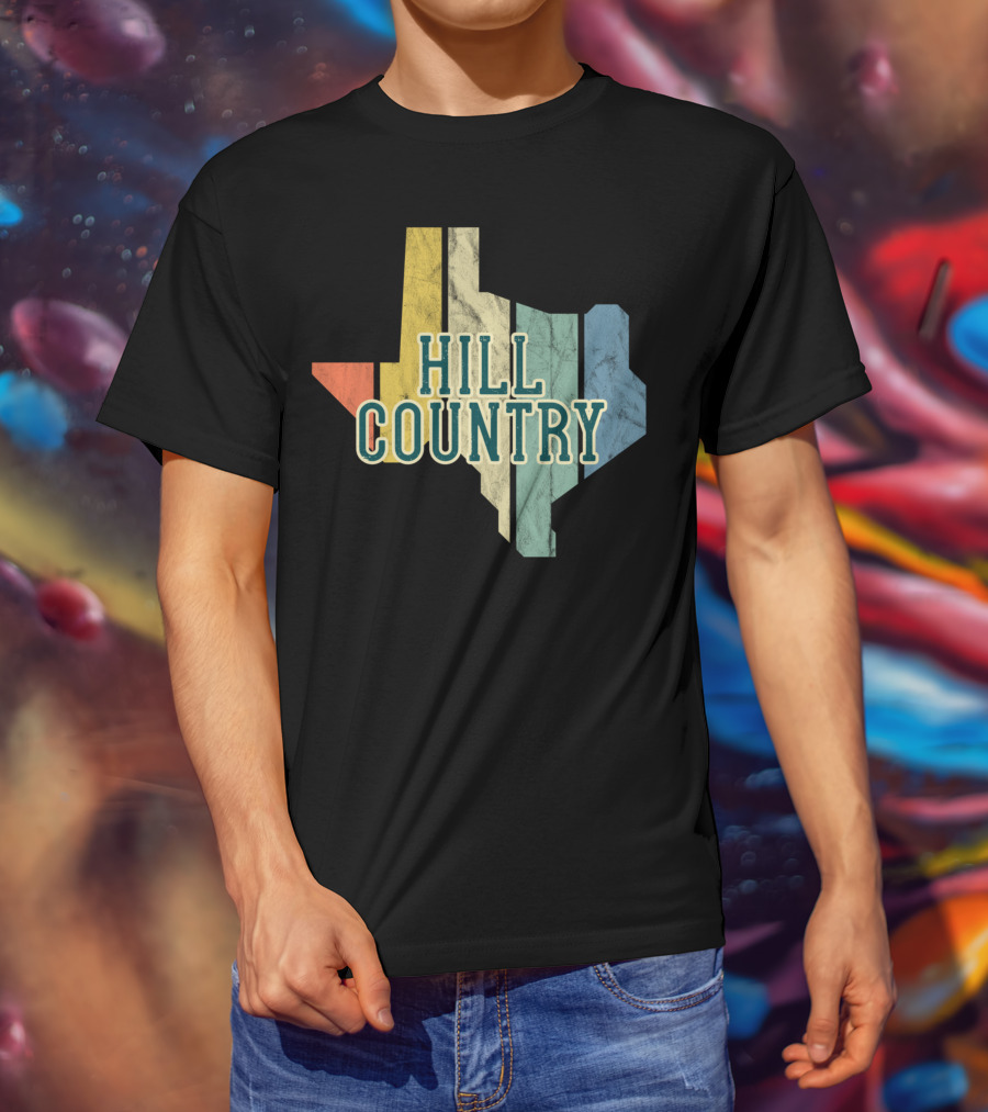 Hill Country Texas State Map Retro T-Shirt