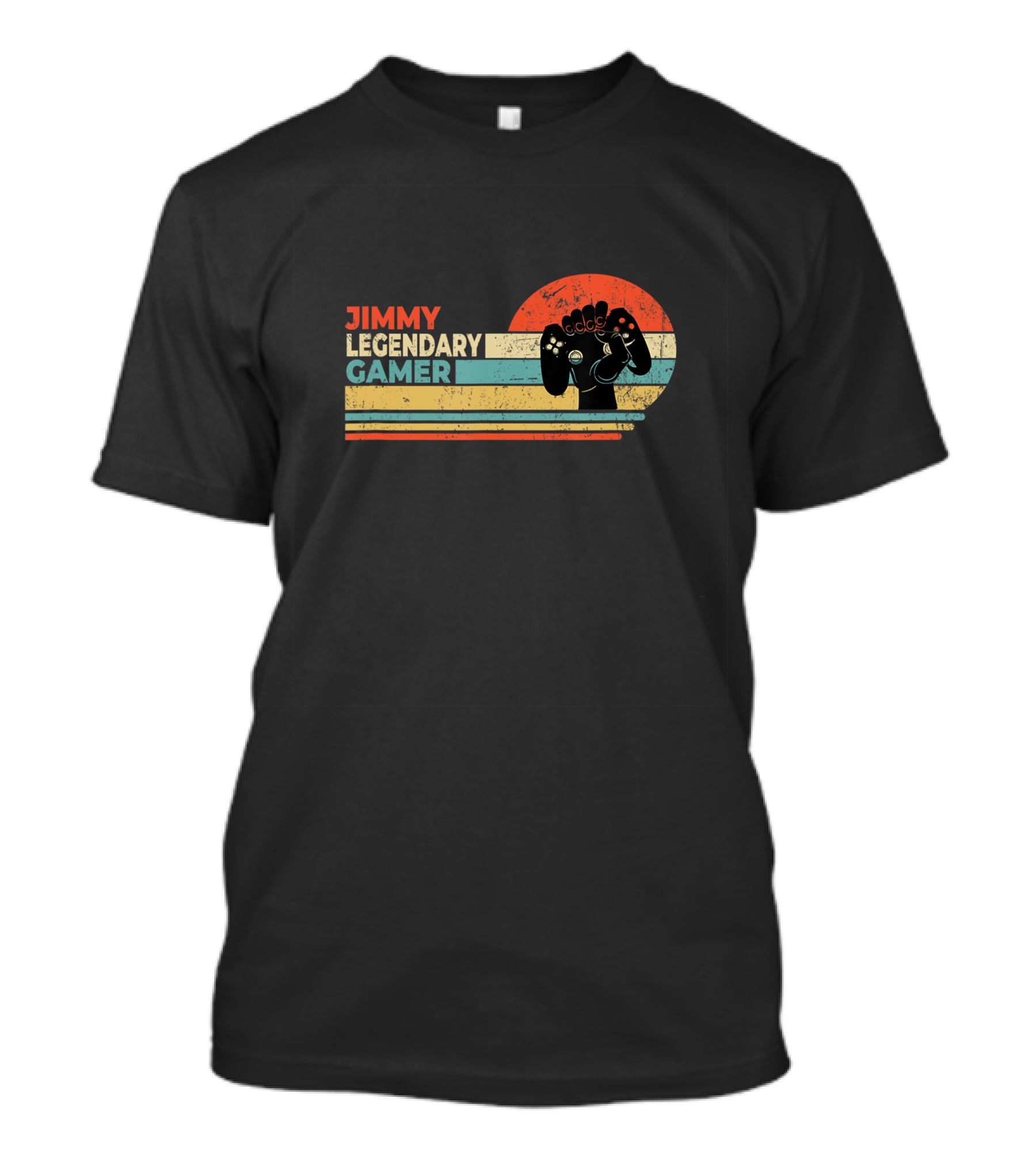 Jimmy Legendary Gamer Personalized First Name Retro Sunset Controller T-Shirt