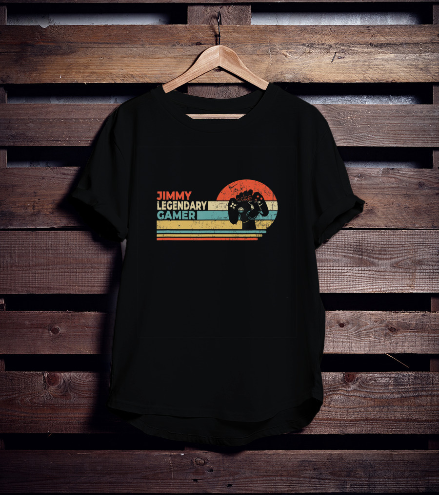 Jimmy Legendary Gamer Personalized First Name Retro Sunset Controller T-Shirt