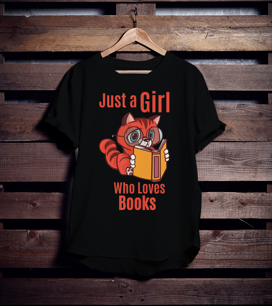 Just A Girl Who Loves Books Cute Cat Reading T-Shirt