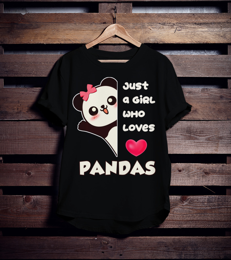 Just A Girl Who Loves Pandas Cute Kawaii Panda With Red Bow And Heart T-Shirt