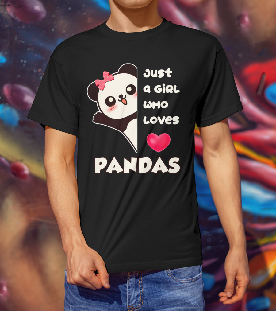 Just A Girl Who Loves Pandas Cute Kawaii Panda With Red Bow And Heart T-Shirt