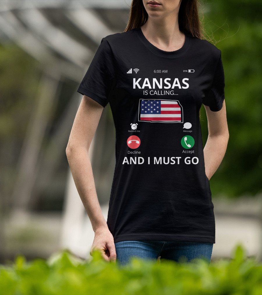 Kansas Is Calling And I Must Go Kansas Flag Mobile Screen T-Shirt
