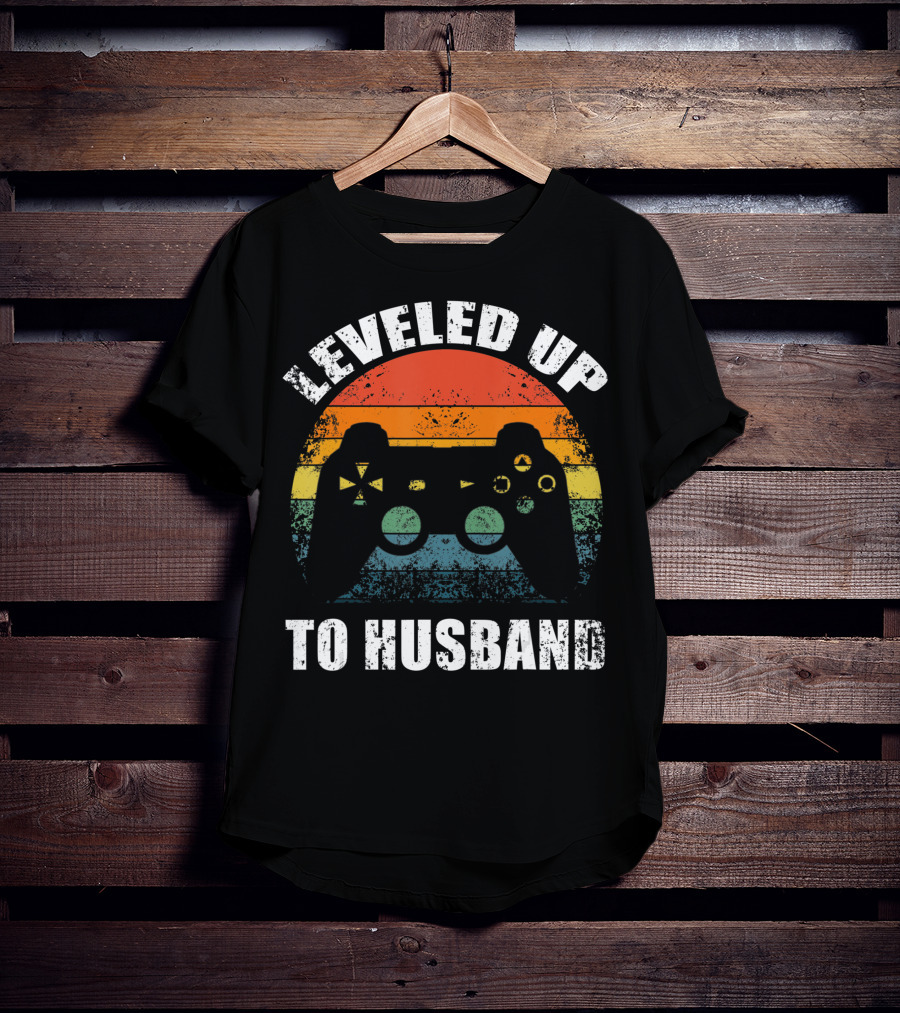 Leveled Up To Husband Retro Video Game Controller Wedding Announcement T-Shirt