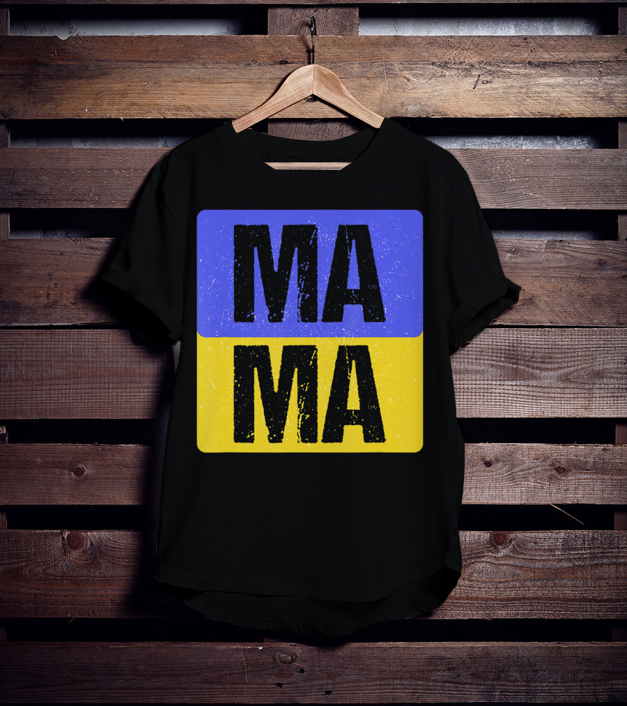 Mama Modern Boxed Square Mom Cute Family Mother Distressed Blue Yellow Blocks T-Shirt