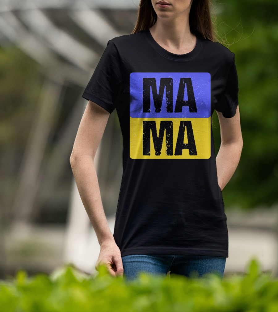 Mama Modern Boxed Square Mom Cute Family Mother Distressed Blue Yellow Blocks T-Shirt