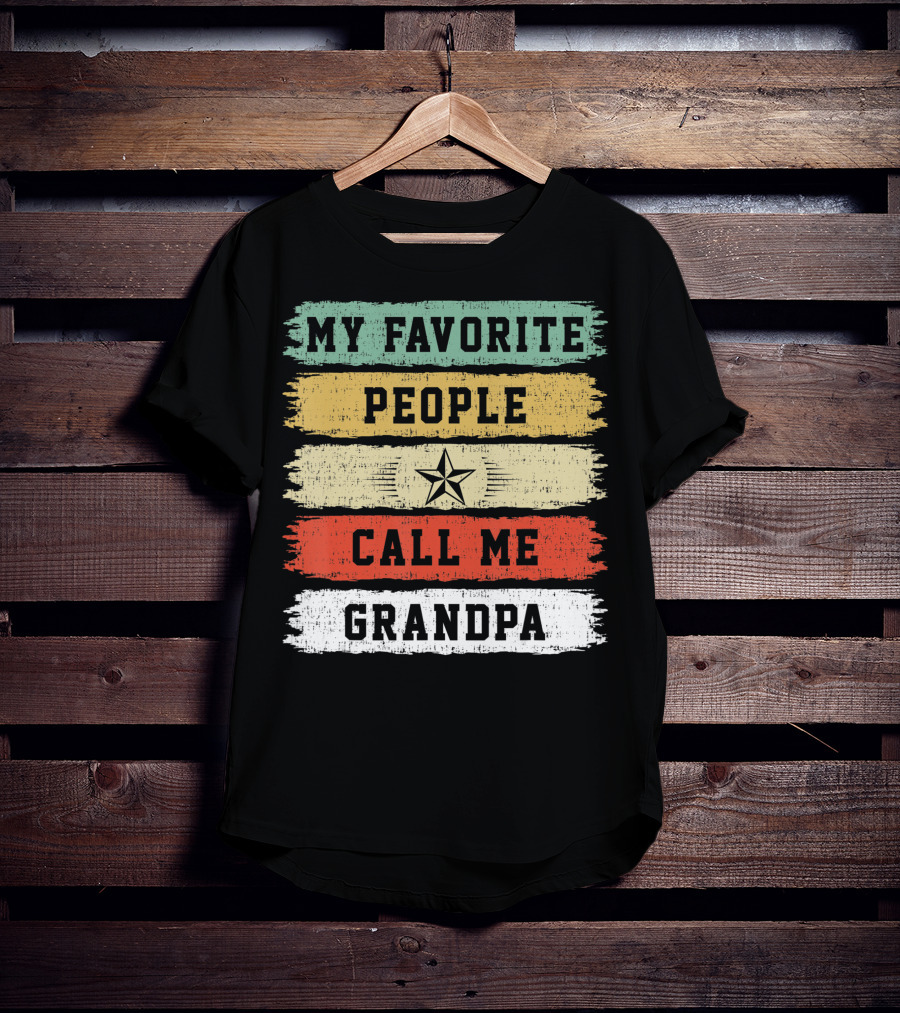 My Favorite People Call Me Grandpa Distressed Stripes Star T-Shirt