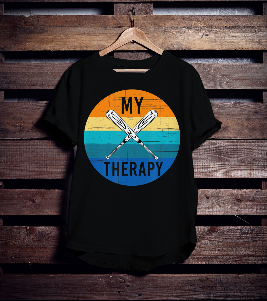 My Therapy Is Baseball American Baseball Fan Training Top Vintage Retro Crossed Bats T-Shirt