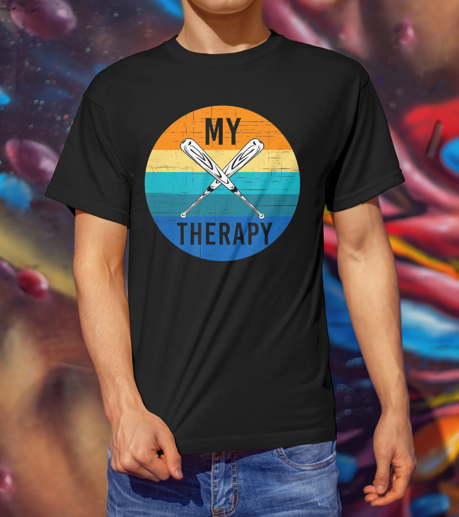 My Therapy Is Baseball American Baseball Fan Training Top Vintage Retro Crossed Bats T-Shirt
