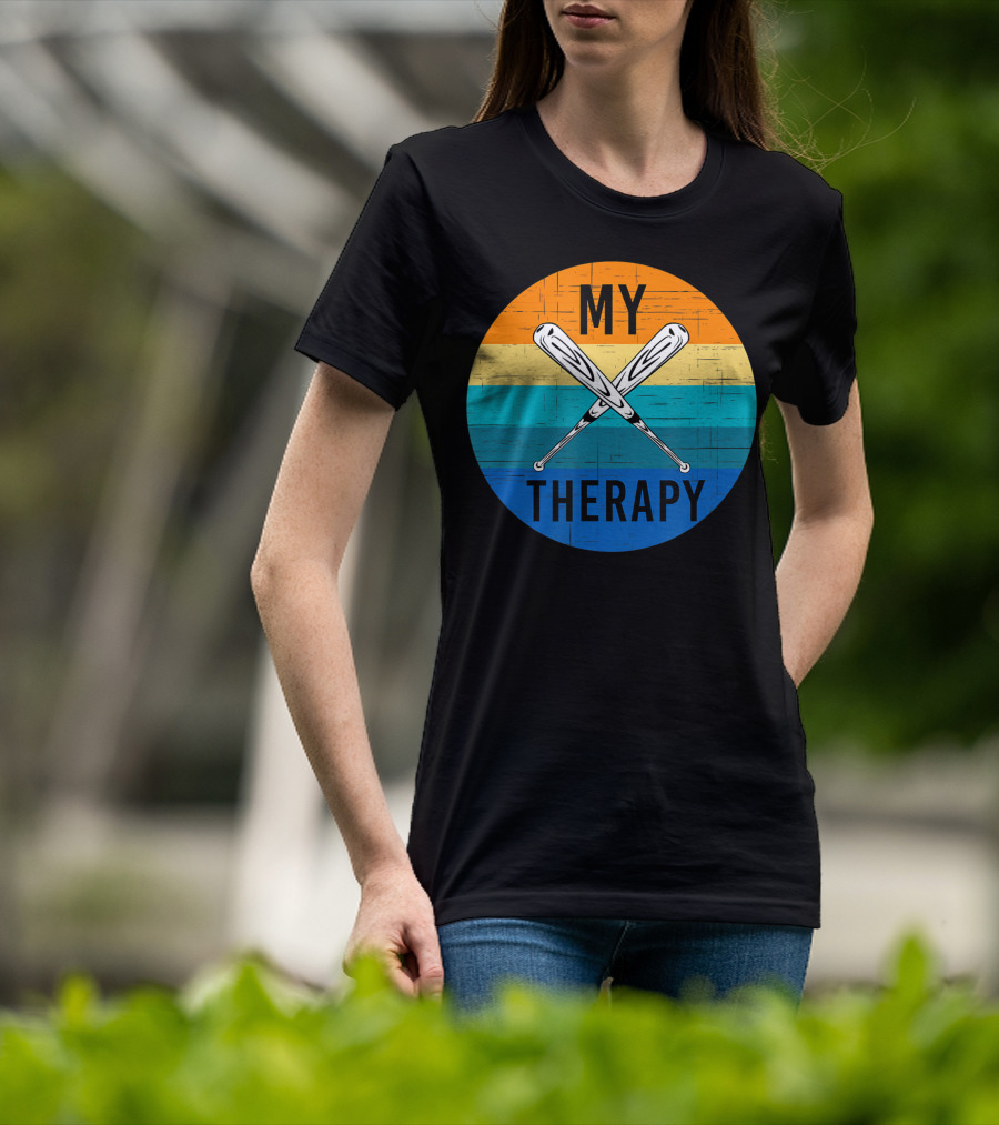 My Therapy Is Baseball American Baseball Fan Training Top Vintage Retro Crossed Bats T-Shirt