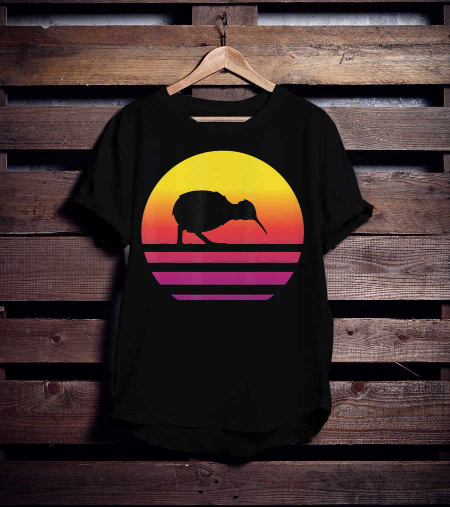 Retro Sunset Kiwi Silhouette New Zealand Pacific T-Shirt