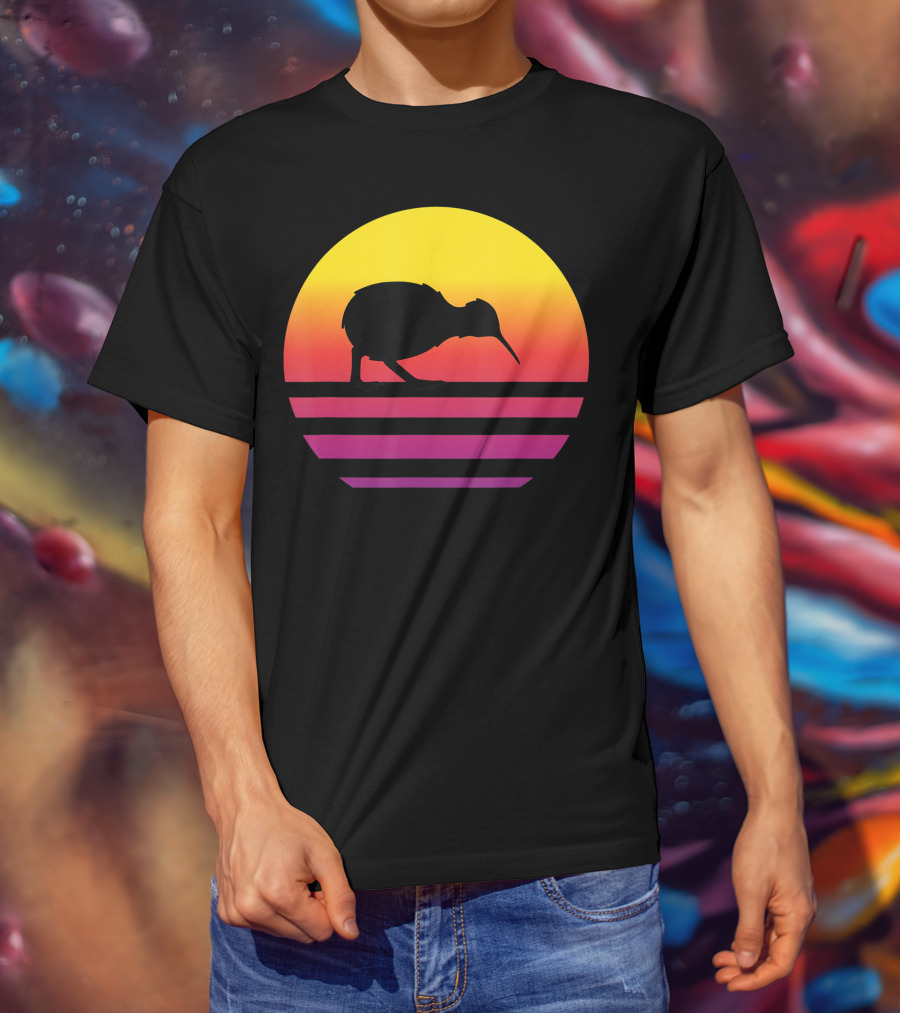 Retro Sunset Kiwi Silhouette New Zealand Pacific T-Shirt