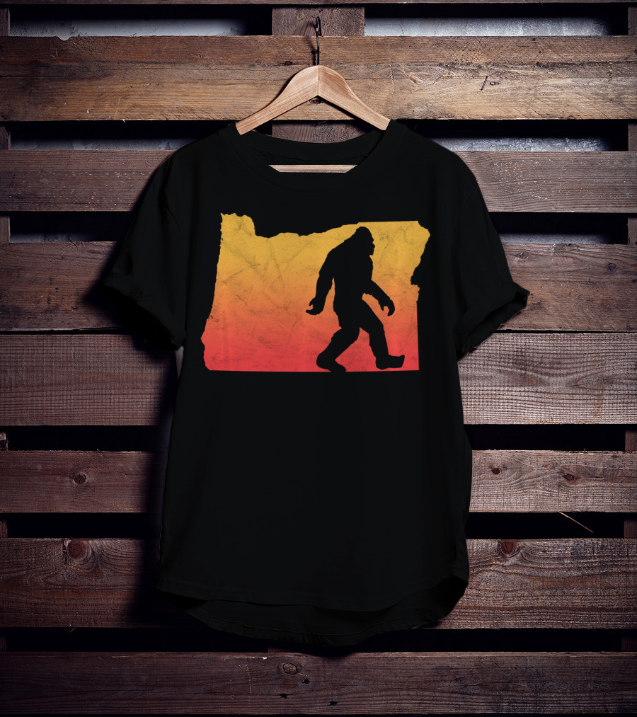 Retro Bigfoot Believer Vintage State Of Oregon Sunset T-Shirt