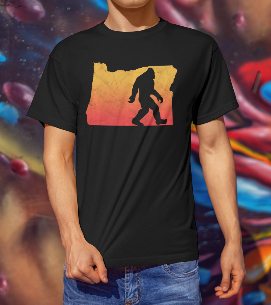 Retro Bigfoot Believer Vintage State Of Oregon Sunset T-Shirt