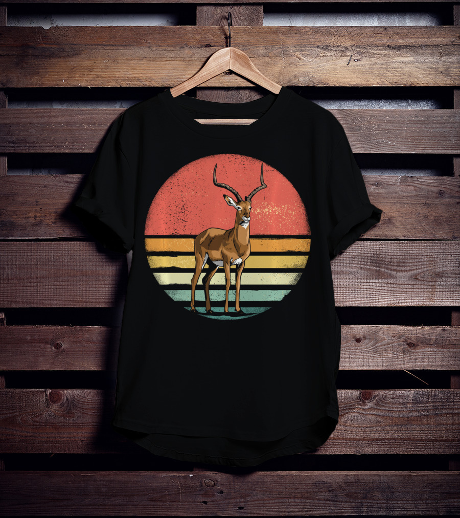 Retro Vintage Impala Nature Lover With Sunset Stripes T-Shirt