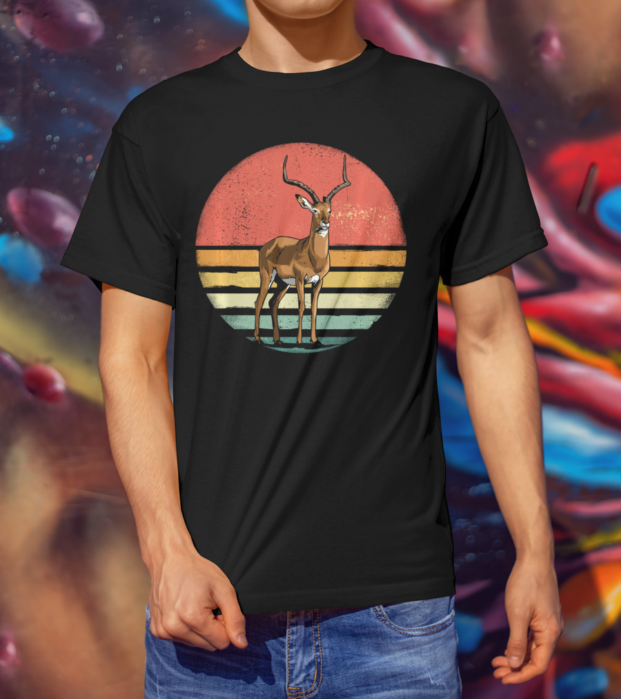 Retro Vintage Impala Nature Lover With Sunset Stripes T-Shirt