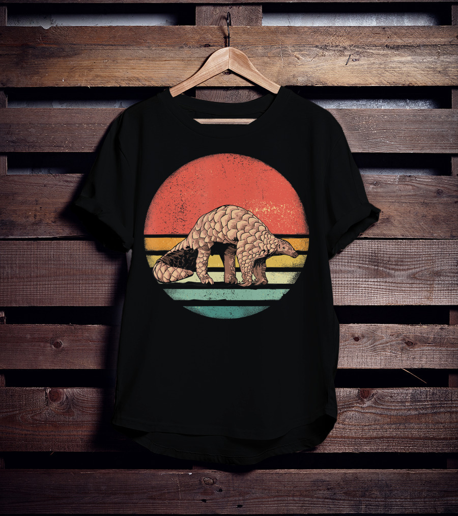 Retro Vintage Pangolin Nature Lover Sunset Stripes T-Shirt