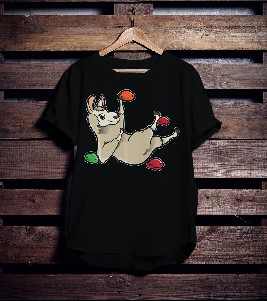 Rock Climbing Llama Alpaca Bouldering Climber Playful Holds T-Shirt