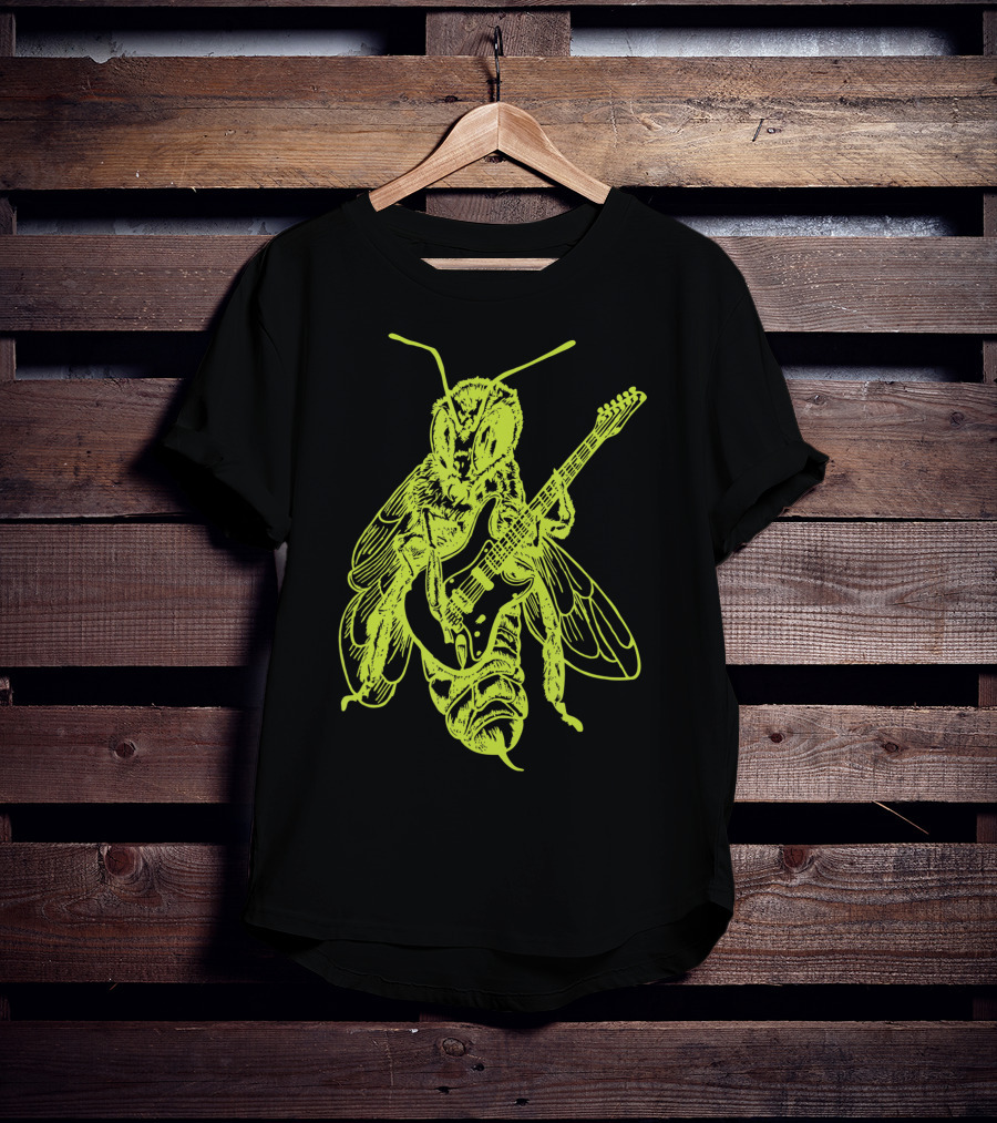 Seembo Bee Playing Guitar Musician Fun Band Guitarist T-Shirt