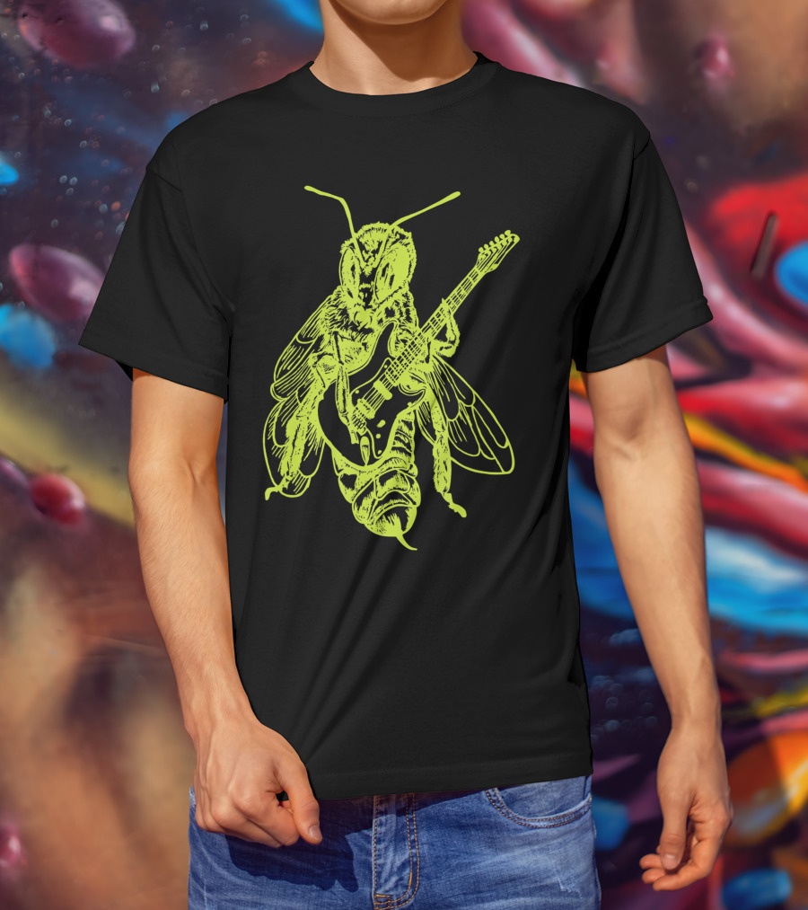 Seembo Bee Playing Guitar Musician Fun Band Guitarist T-Shirt