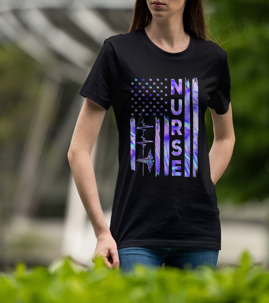 Nurse USA Flag Proud Girls Love Nursing Day T-Shirt