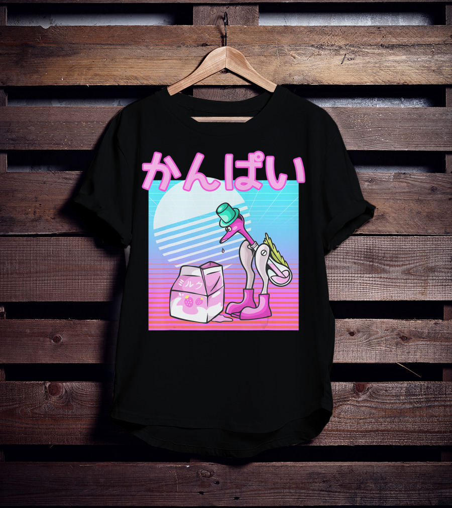Vaporwave Strawberry Milk Kanpai Drinking Bird Toy Japanese T-Shirt