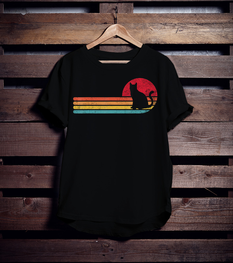 Retro Sunset Cat Silhouette For Kitten Lover Fan T-Shirt
