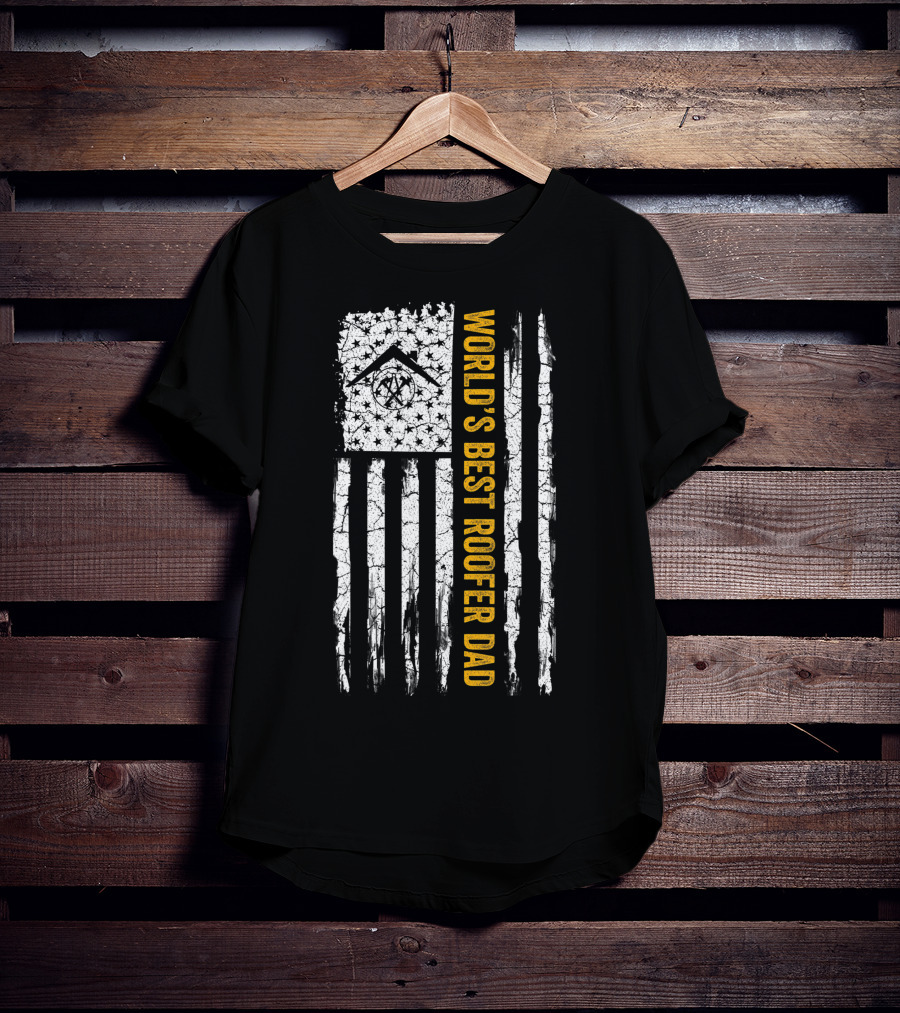 World's Best Roofer Dad Vintage USA American Flag Roofing T-Shirt