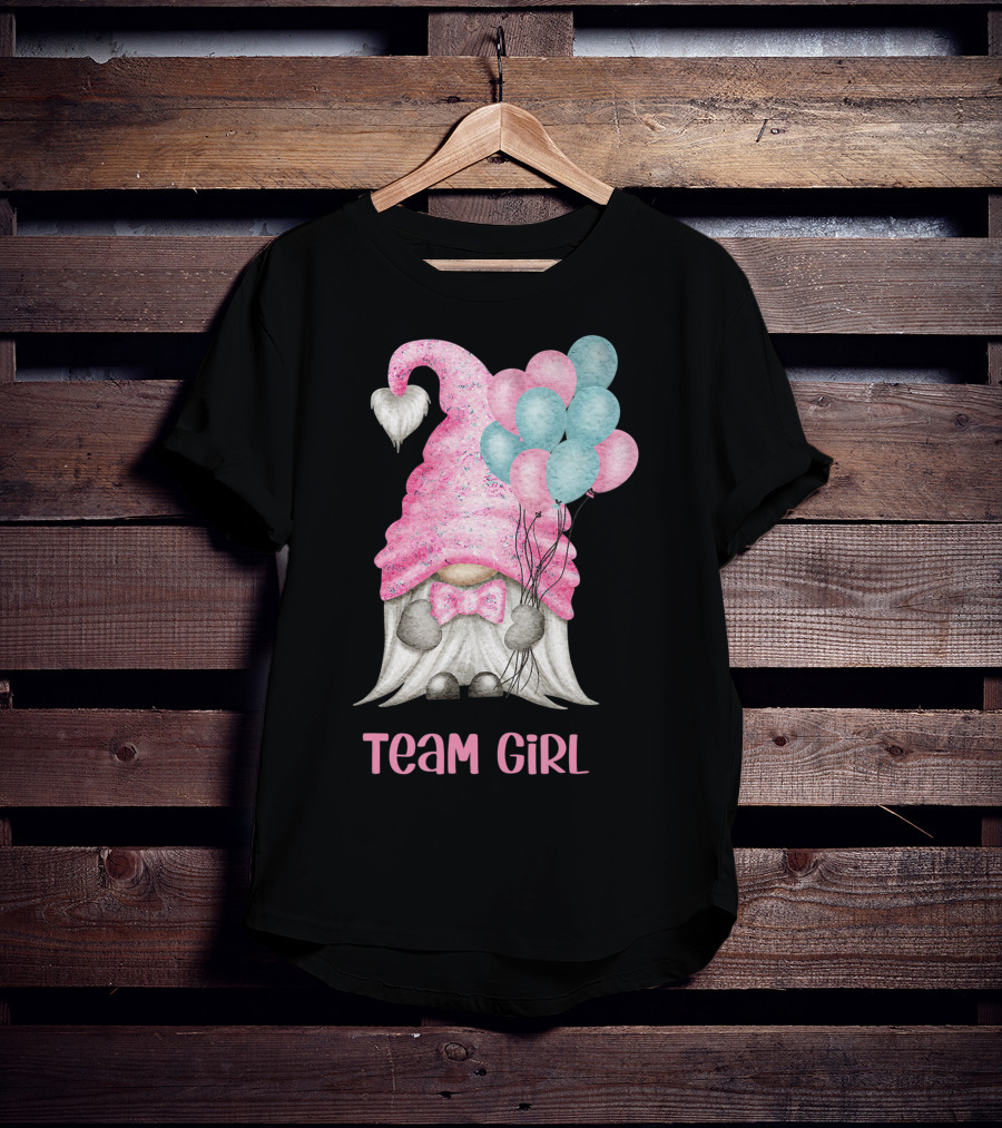 Team Girl Cute Gnome With Pastel Balloons Gender Reveal T-Shirt
