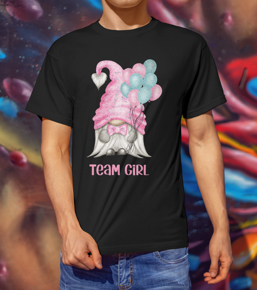 Team Girl Cute Gnome With Pastel Balloons Gender Reveal T-Shirt