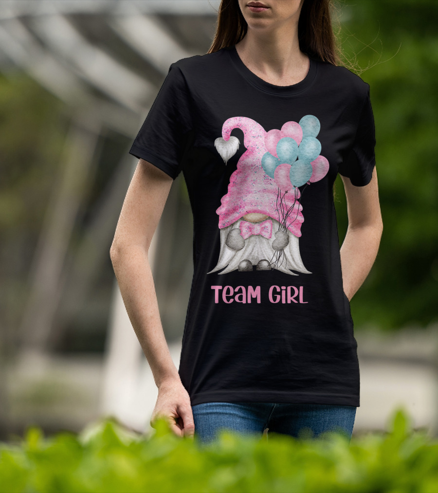 Team Girl Cute Gnome With Pastel Balloons Gender Reveal T-Shirt